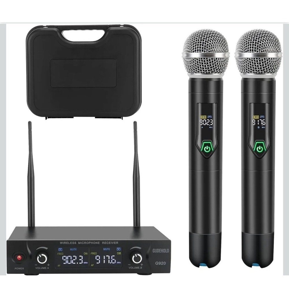 Wireless Microphone System with case, Metal UHF Dual Handheld 20 Channels